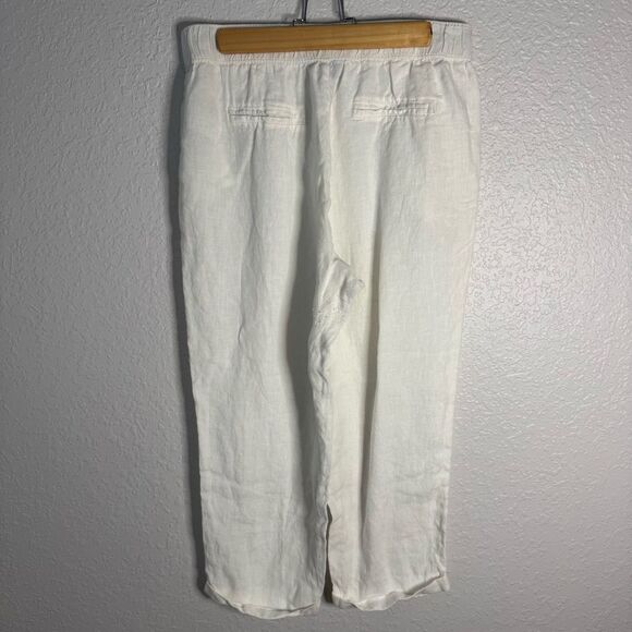 Rachel Roy White Linen Ankle Pant Pockets Elastic Waist Casual Relaxed Size L - Picture 10 of 10